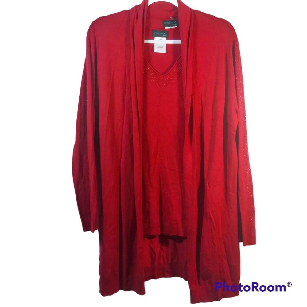 Creation L Red Studded Detail Twinset Cardigan Set Size 6